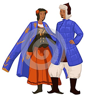 Mongol man and woman in traditional clothes vector