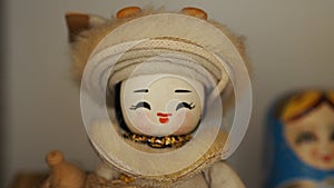 Mongol traditional doll closeup face smiling