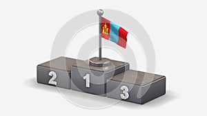 Mongolia 3D waving flag illustration on winner podium.