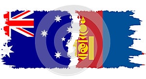 Mongolia and Australia grunge flags connection vector