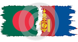 Mongolia and Bangladesh grunge flags connection vector