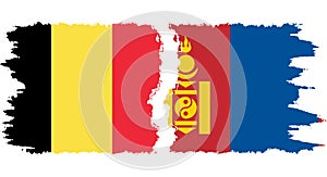 Mongolia and Belgium grunge flags connection vector