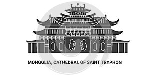 Mongolia, Cathedral Of Saint Tryphon, travel landmark vector illustration