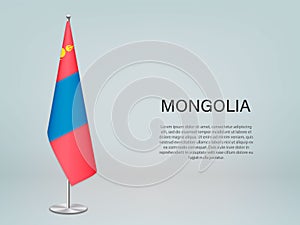 Mongolia hanging flag on stand. Template forconference banner photo
