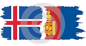 Mongolia and Iceland grunge flags connection vector