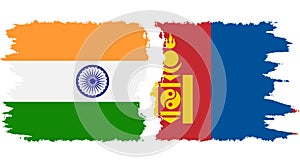 Mongolia and India grunge flags connection vector