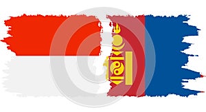 Mongolia and Indonesia grunge flags connection vector