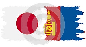 Mongolia and Japan grunge flags connection vector