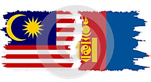 Mongolia and Malaysia grunge flags connection vector