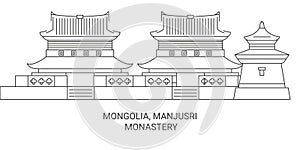 Mongolia, Manjusri Monastery travel landmark vector illustration