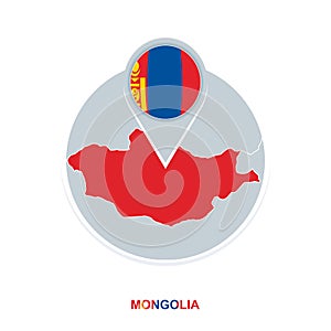 Mongolia map and flag, vector map icon with highlighted Mongolia