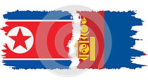 Mongolia and North Korea grunge flags connection vector