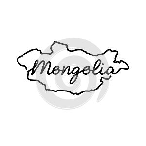 Mongolia outline map with the handwritten country name. Continuous line drawing of patriotic home sign photo