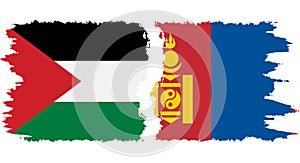 Mongolia and Palestine grunge flags connection vector