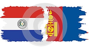 Mongolia and Paraguay grunge flags connection vector