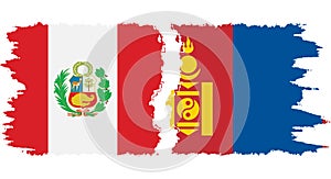 Mongolia and Peru grunge flags connection vector