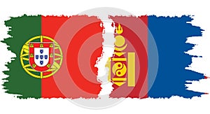 Mongolia and Portugal grunge flags connection vector