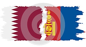 Mongolia and Qatar grunge flags connection vector