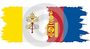 Mongolia and Vatican grunge flags connection vector