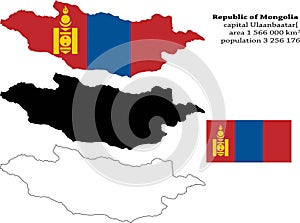 Mongolia vector map, flag, borders, mask , capital, area and population infographic