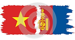 Mongolia and Vietnam grunge flags connection vector