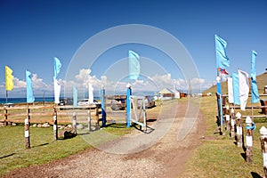 Mongolia. View of the entrance to the camp near lake Hovsgol near the village of khankh.