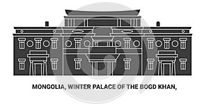 Mongolia, Winter Palace Of The Bogd Khan, travel landmark vector illustration