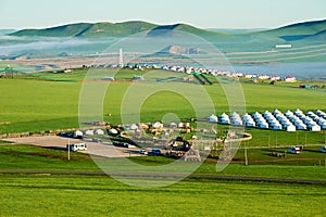 The mongolia yurts on the Hulunbuir grassland photo