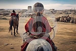 Mongolian ancient girl rider. Generate Ai