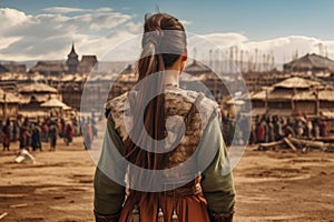 Mongolian ancient yurta girl. Generate Ai photo