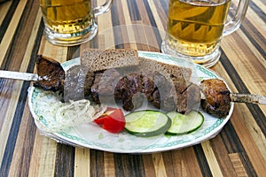Mongolian Barbecue Beef Skewer with Beers