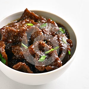 Mongolian beef in bowl