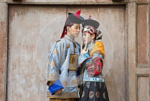 Mongolian couple in traditional outfit