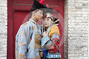 Mongolian couple in traditional outfit