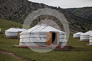A Mongolian ger in a field. photo