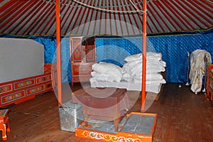 Mongolian home - interior of yurt photo