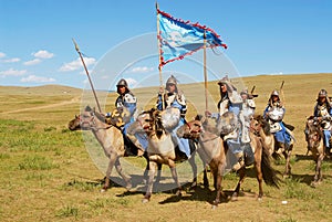 Mongolian horse riders take part in the traditional historical show of Genghis Khan era in Ulaanbaatar, Mongolia.