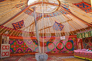 Mongolian Kazakh ger or yurt interior in western Mongolia photo