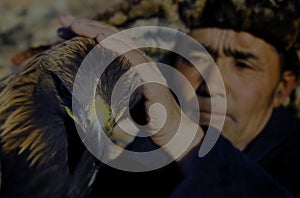 Mongolian Man Trained Eagle Kazakh Olgei Western Concept