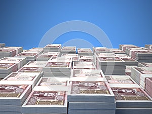 Mongolian money. Mongolian tugrik banknotes. 20 MNT togrog bills. 3d illustration