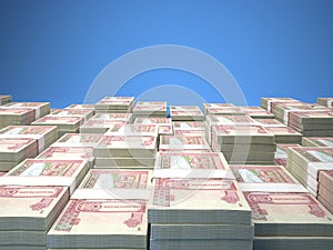 Mongolian money. Mongolian tugrik banknotes. 20 MNT togrog bills. 3d illustration