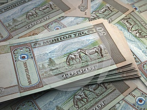 Mongolian money. Mongolian tugrik banknotes. 50 MNT togrog bills
