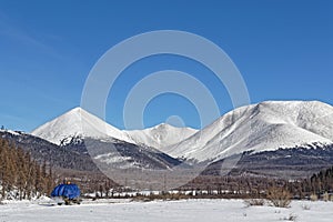 Mongolian mountains cold winter landscape