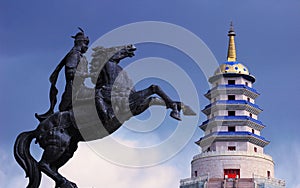 Mongolian pagoda and cavalry photo