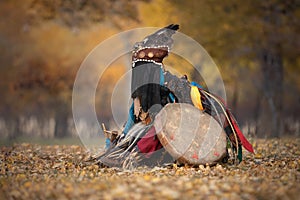 Mongolian shaman performing a ritual