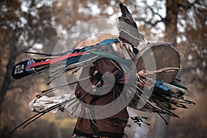 Mongolian shaman performing a ritual