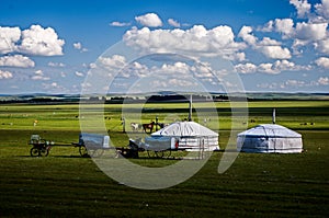 Mongolian tents on the prairie