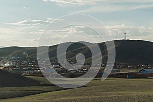 Mongolian village located at the foot of the mountains