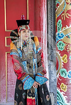 Mongolian woman in traditional outfit