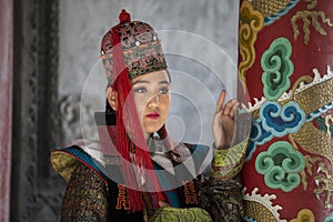 Mongolian woman in traditional outfit